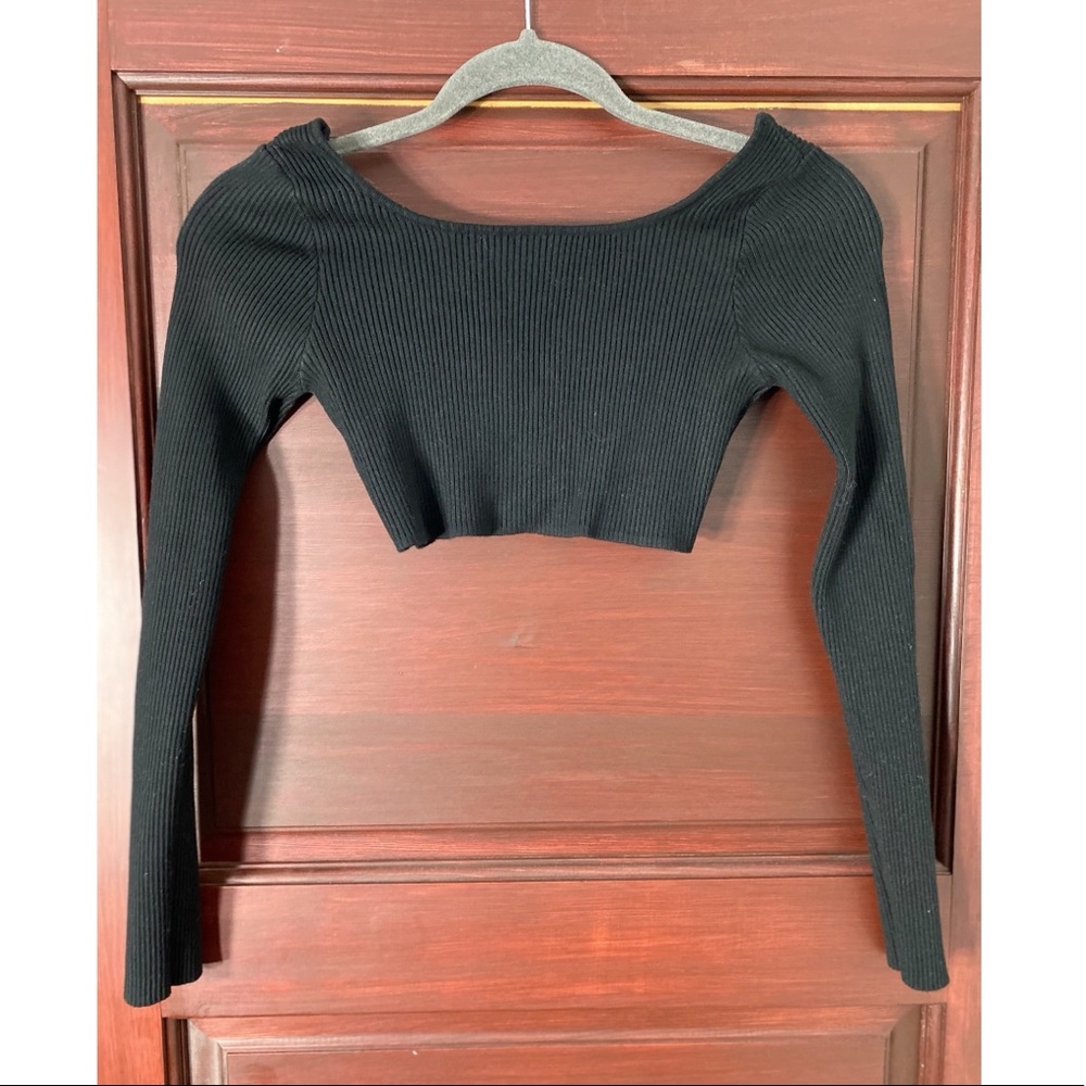 Black sweater crop top and midi skirt